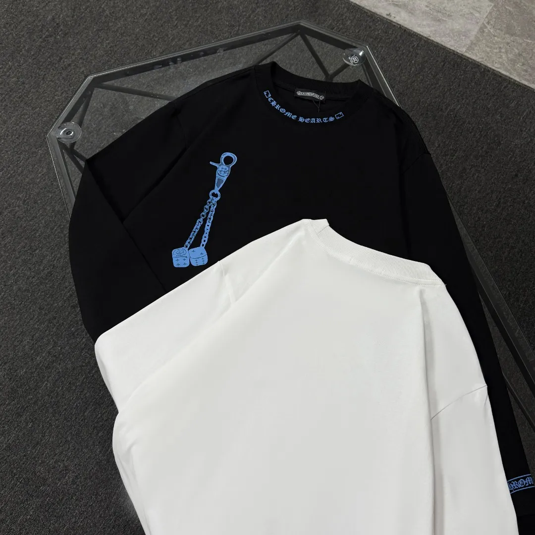 P190 Chrome Hearts 25 high-version long-sleeved fabrics made of 300 grams of high-density cotton, non-deformable, non-shrinking, complete with three labels, same style for men and women, process: digital printing, color: white, black SIZE: S-XL